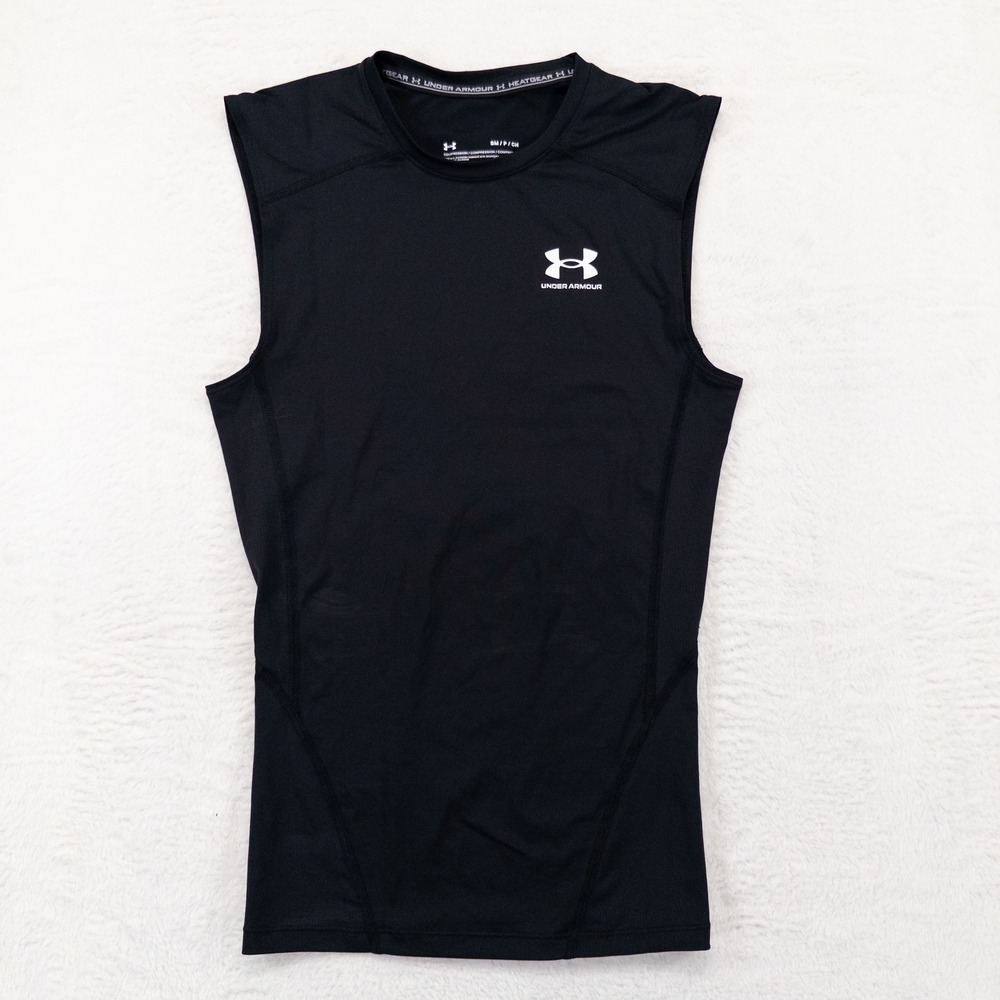 Under Armour Mens Compression Tank Top Small Black HeatGear Sleeveless Shirt